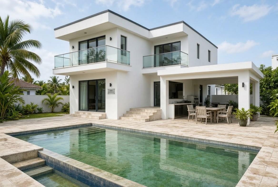 Visualisation: villa with pool after the renovation with a fresh façade